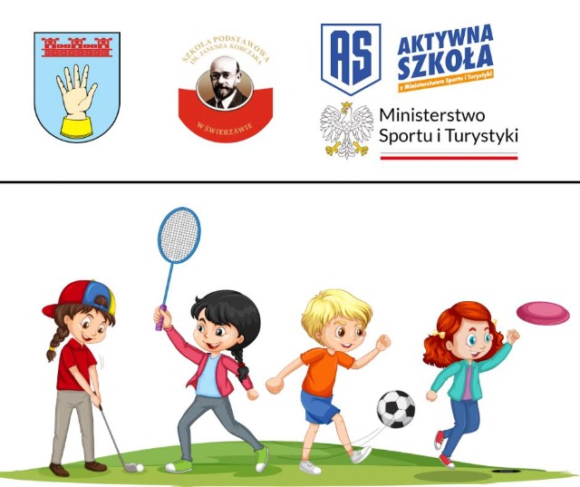 grafika przedstawiający dzieci grające na dworze nad nimi znajdują się loga