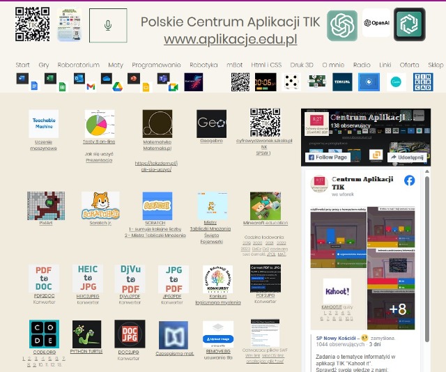 Zrzut ekranu przedstawiający całokształt portalu - polskie centrum edukacji TIK i programowania