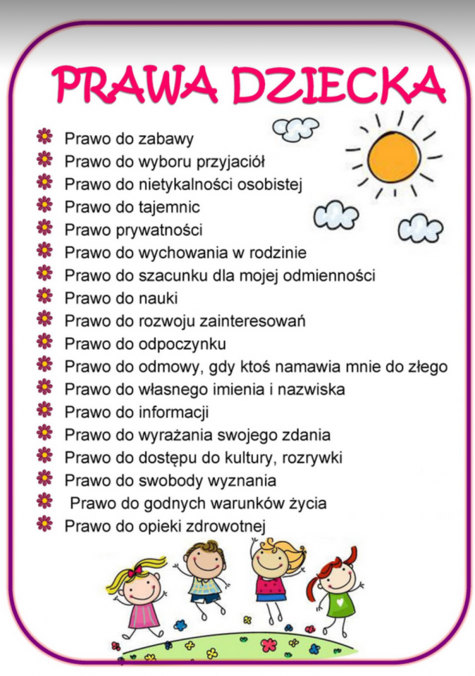 plakat Prawa dziecka - lista praw dziecka