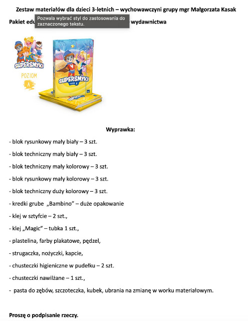Zestaw dla dzieci 3-letnich. Więcej informacji pod zdjęciem